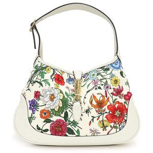 Gucci Jackie Flora Flower Hobo Floral Flower Shoulder Bag White Multicolor